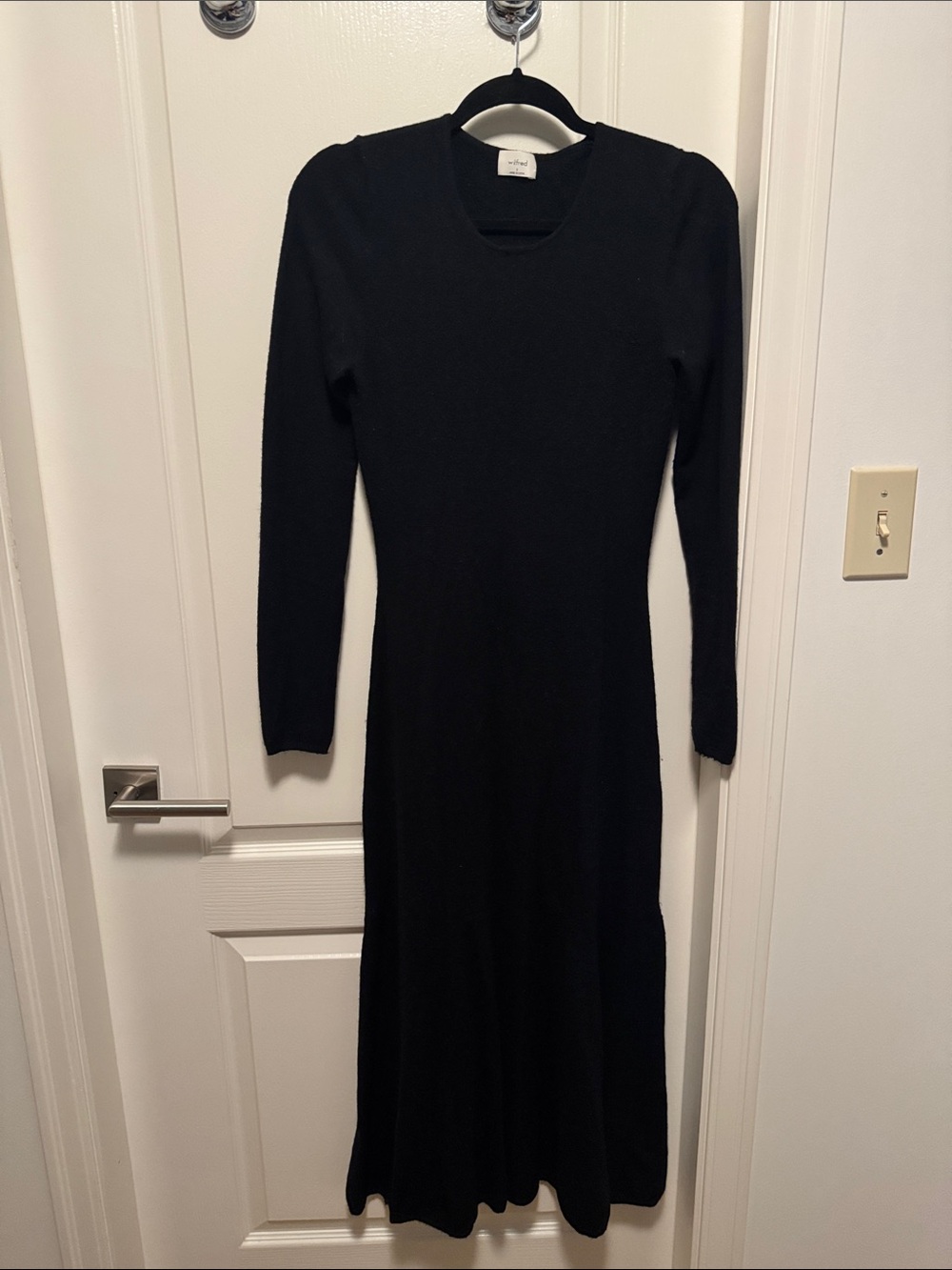 Aritzia Wilfred Black Long-Sleeve Knit Maxi Dress - merino wool and cashmere
